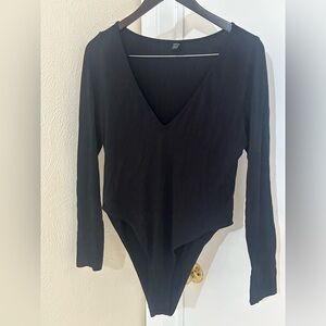 SHEIN Black V-Neck Long Sleeve Bodysuit Size XL